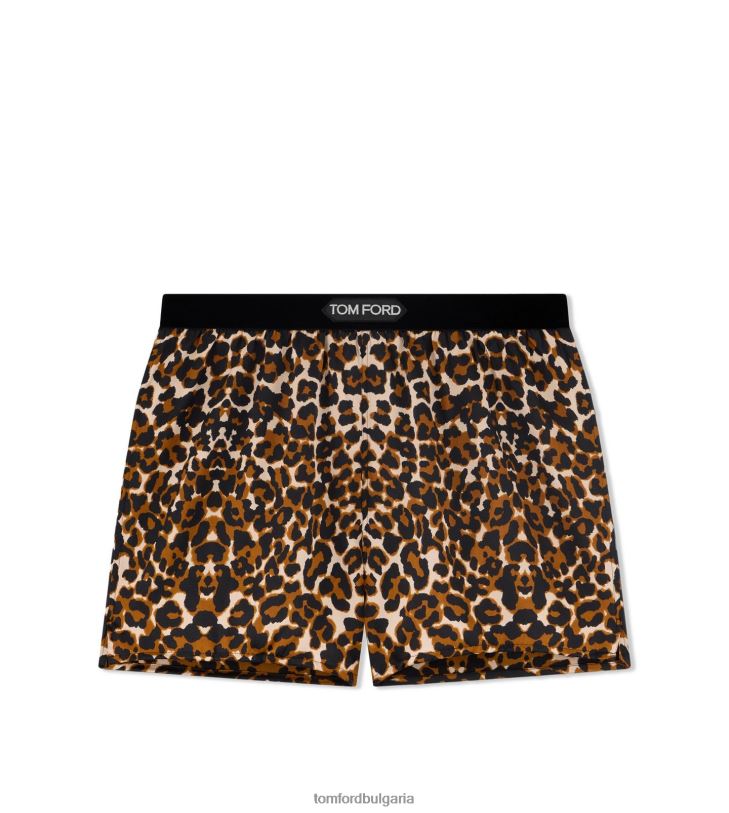 Жени облекло копринени сатенени боксерки с отразен леопард черно + бежово TOM FORD B880D1401