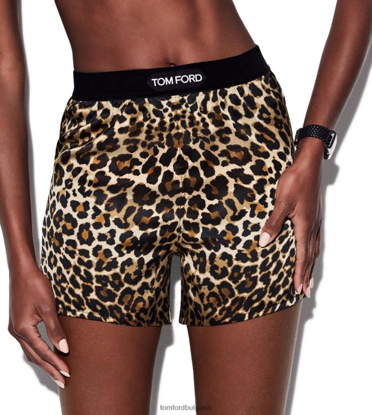 Жени облекло копринени сатенени боксерки с отразен леопард черно + бежово TOM FORD B880D1401