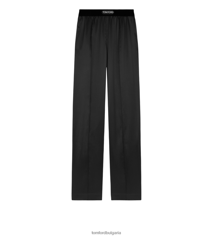 Жени облекло еластични копринени сатенени панталони черен TOM FORD B880D1402