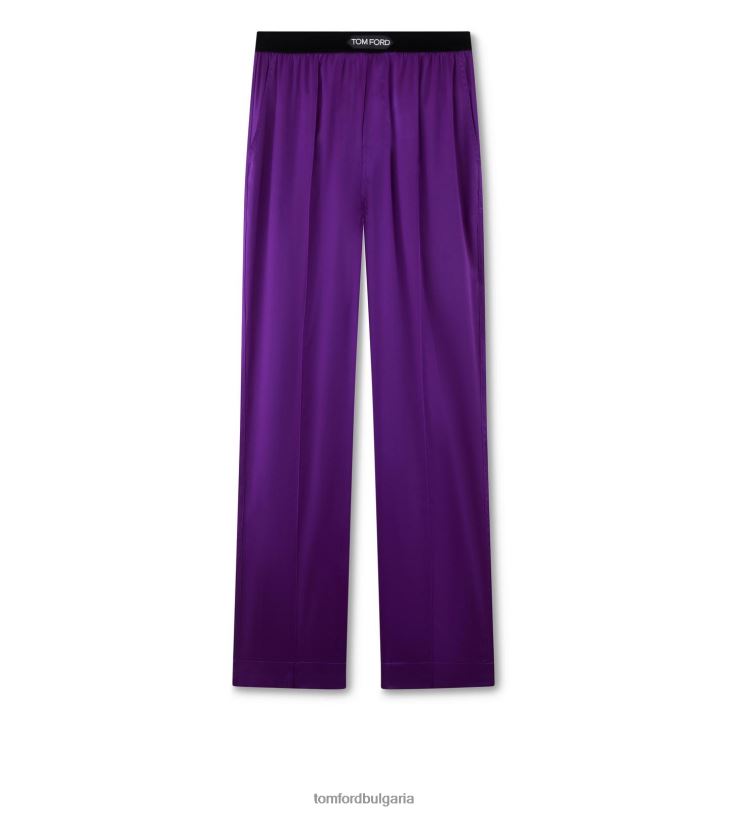 Жени облекло еластични копринени сатенени панталони аметист TOM FORD B880D1404