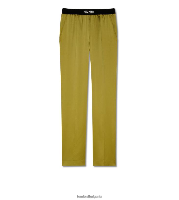 Жени облекло еластични копринени сатенени панталони армейско зелено TOM FORD B880D1405