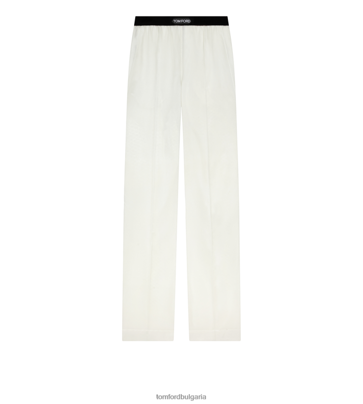 Жени облекло еластични копринени сатенени панталони екрю TOM FORD B880D1408