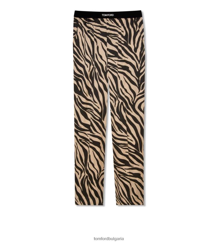 Жени облекло копринени панталони с принт на зебра черно + бежово TOM FORD B880D1409