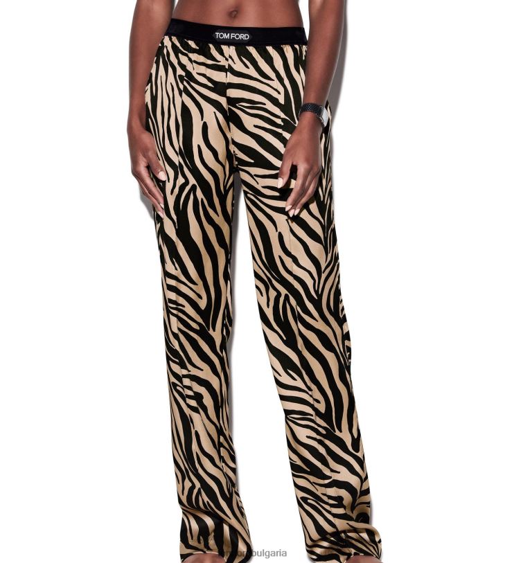 Жени облекло копринени панталони с принт на зебра черно + бежово TOM FORD B880D1409