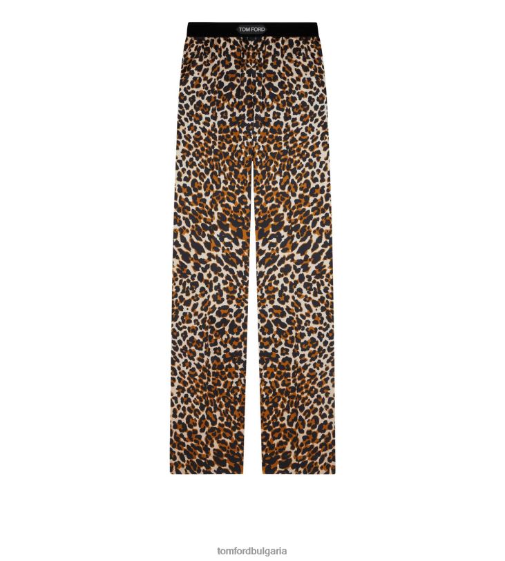 Жени облекло копринени сатенени панталони с отразен леопард черно + бежово TOM FORD B880D1416