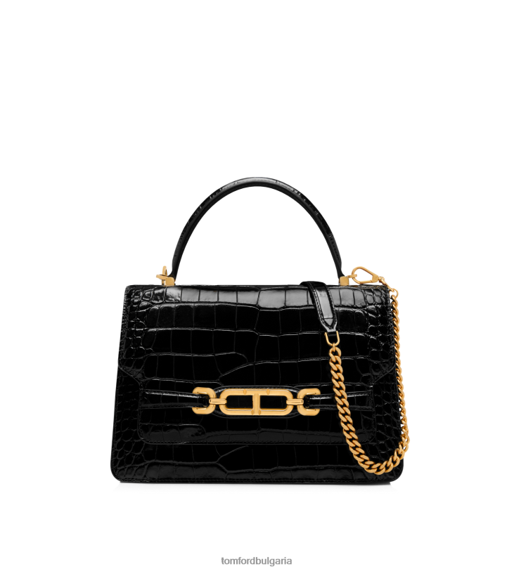 Жени аксесоар лъскава щампована крокодилска кожа Уитни средна горна дръжка черен TOM FORD B880D1488