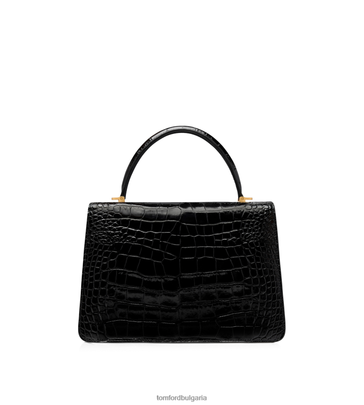 Жени аксесоар лъскава щампована крокодилска кожа Уитни средна горна дръжка черен TOM FORD B880D1488