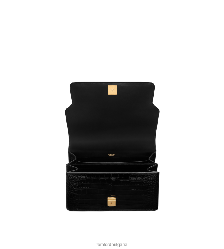 Жени аксесоар лъскава щампована крокодилска кожа Уитни средна горна дръжка черен TOM FORD B880D1488