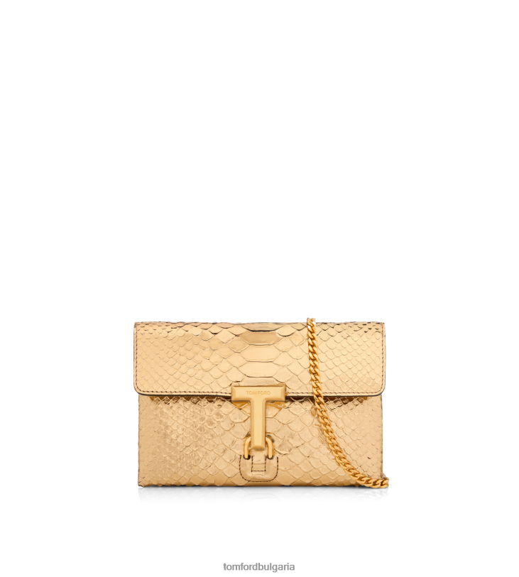 Жени аксесоар мини чанта монарх от ламинирана щампована кожа на питон тъмно злато TOM FORD B880D1490