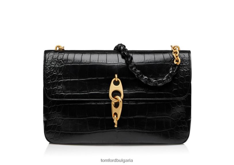 Жени аксесоар голяма чанта през рамо от щампована крокодилна кожа черен TOM FORD B880D1491