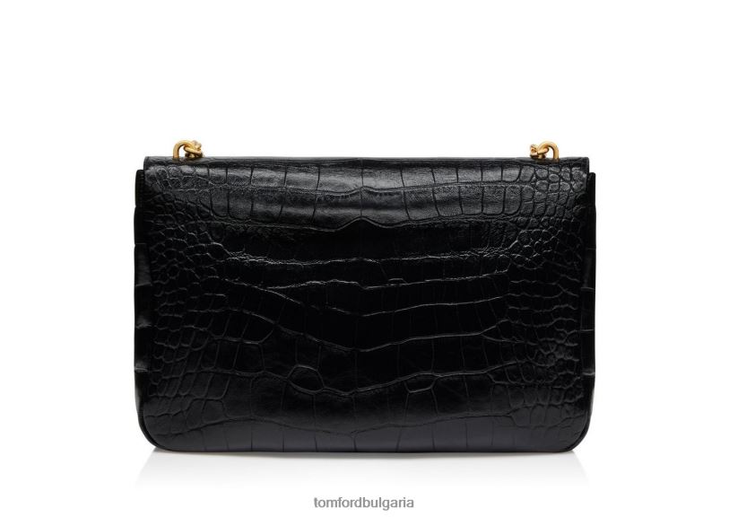 Жени аксесоар голяма чанта през рамо от щампована крокодилна кожа черен TOM FORD B880D1491