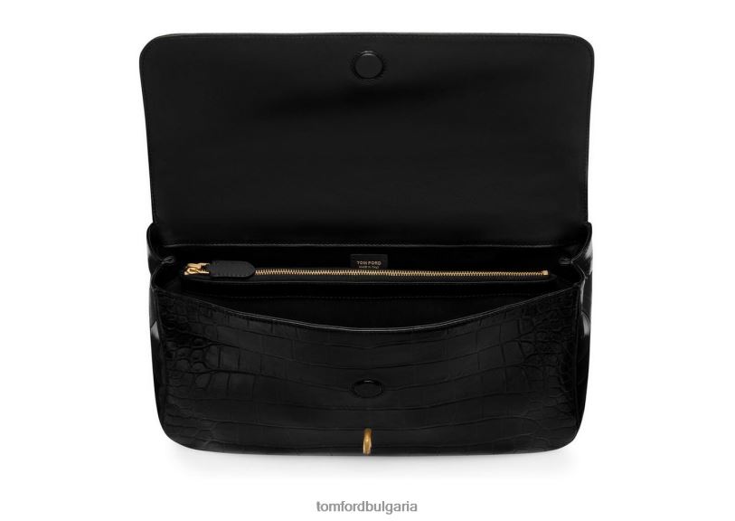 Жени аксесоар голяма чанта през рамо от щампована крокодилна кожа черен TOM FORD B880D1491