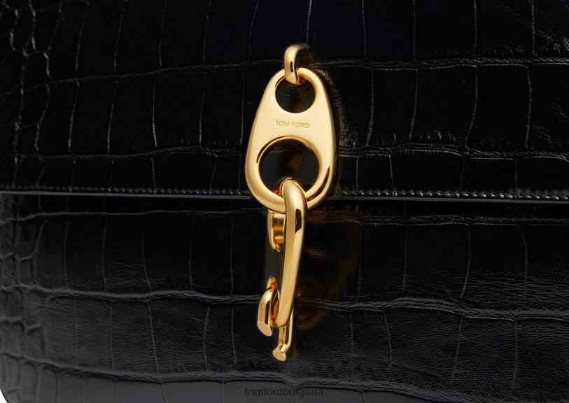 Жени аксесоар голяма чанта през рамо от щампована крокодилна кожа черен TOM FORD B880D1491