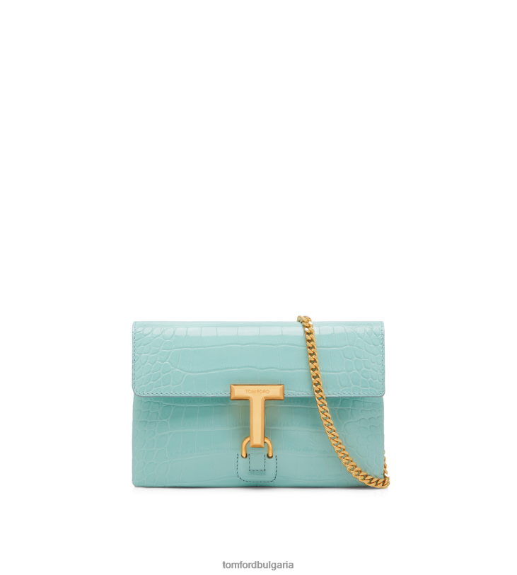 Жени аксесоар лъскава щампована мини чанта от крокодилска кожа на монарх пастелно тюркоазено TOM FORD B880D1513