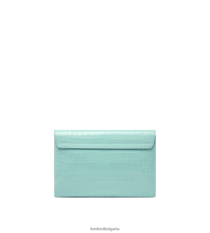 Жени аксесоар лъскава щампована мини чанта от крокодилска кожа на монарх пастелно тюркоазено TOM FORD B880D1513