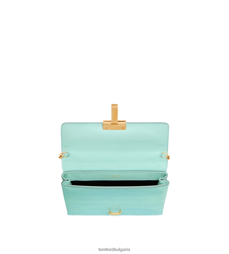 Жени аксесоар лъскава щампована мини чанта от крокодилска кожа на монарх пастелно тюркоазено TOM FORD B880D1513
