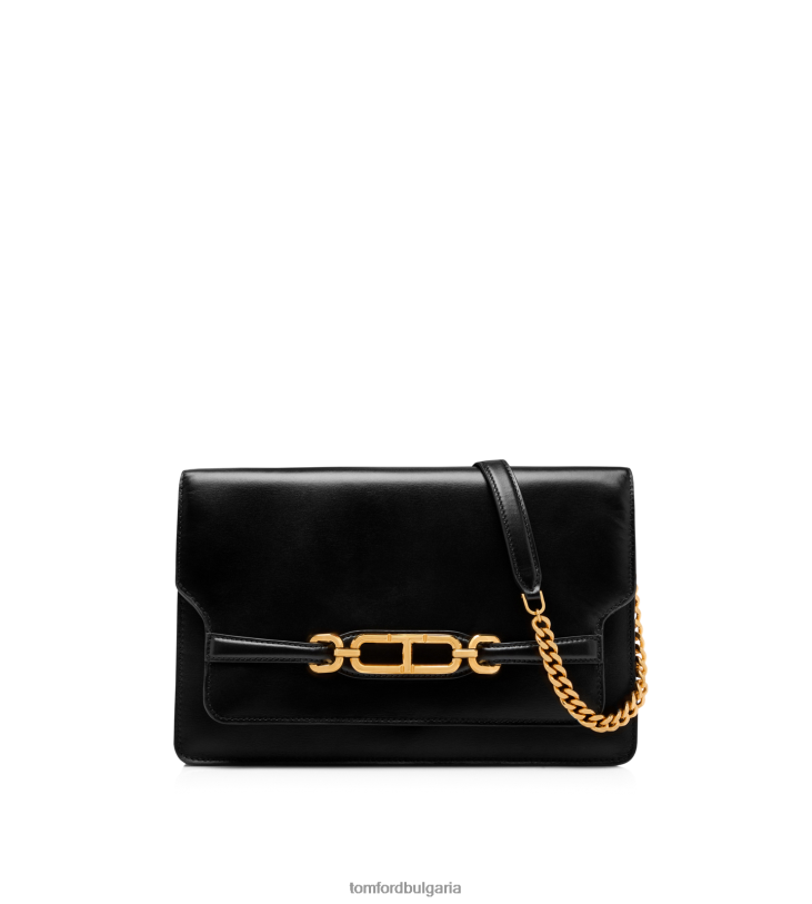 Жени аксесоар средна кожена чанта за през рамо Whitney с ефект палмелато черен TOM FORD B880D1502