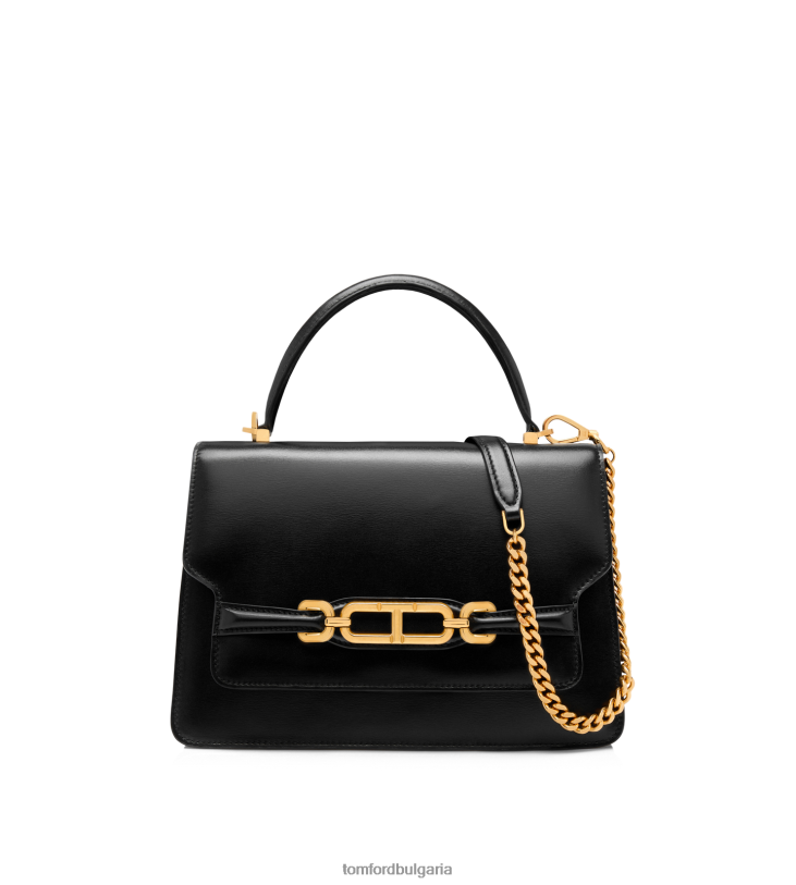 Жени аксесоар средна горна дръжка от кожа Whitney с ефект палмелато черен TOM FORD B880D1509