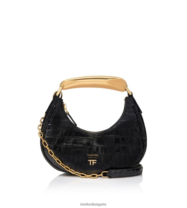 Жени аксесоар лъскава щампована крокодилска кожа bianca mini hobo черен TOM FORD B880D1484