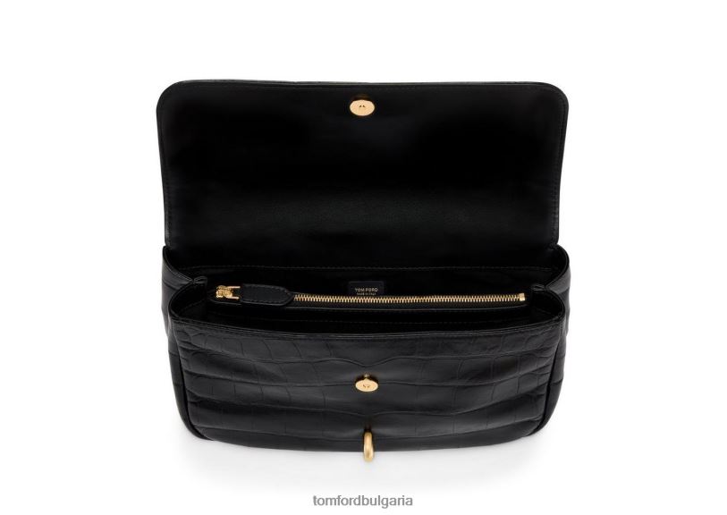 Жени аксесоар средна чанта за през рамо с щампована крокодилна кожа черен TOM FORD B880D1470