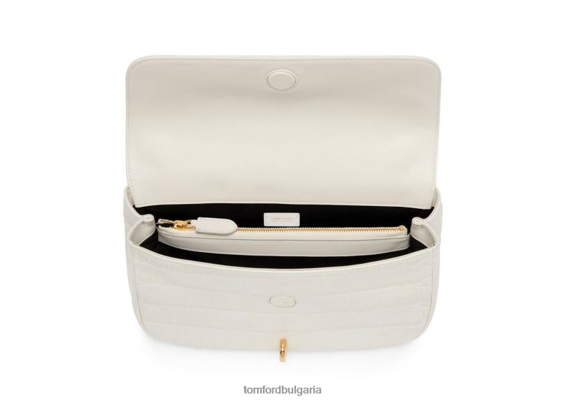 Жени аксесоар средна чанта за през рамо с щампована крокодилна кожа тебешир TOM FORD B880D1471