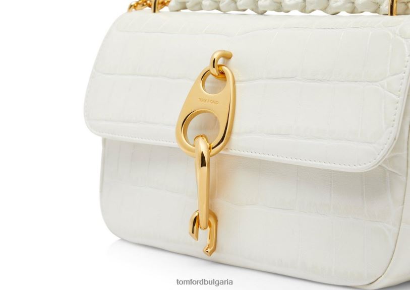 Жени аксесоар средна чанта за през рамо с щампована крокодилна кожа тебешир TOM FORD B880D1471