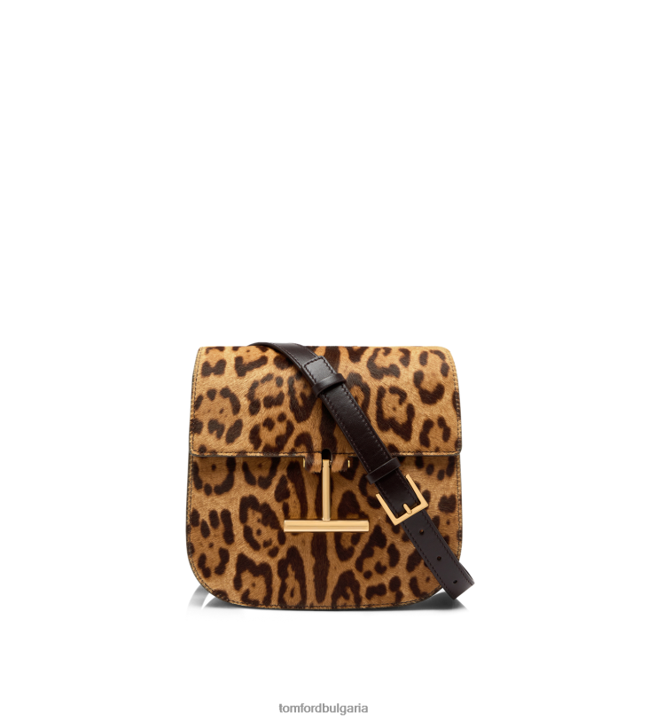 Жени аксесоар телешка коса с леопардов принт и гладка кожена тара, мини кръстосано тяло кафяво бежово TOM FORD B880D1473
