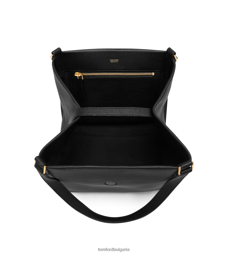 Жени аксесоар голяма чантичка от зърнеста кожа тара черен TOM FORD B880D1516