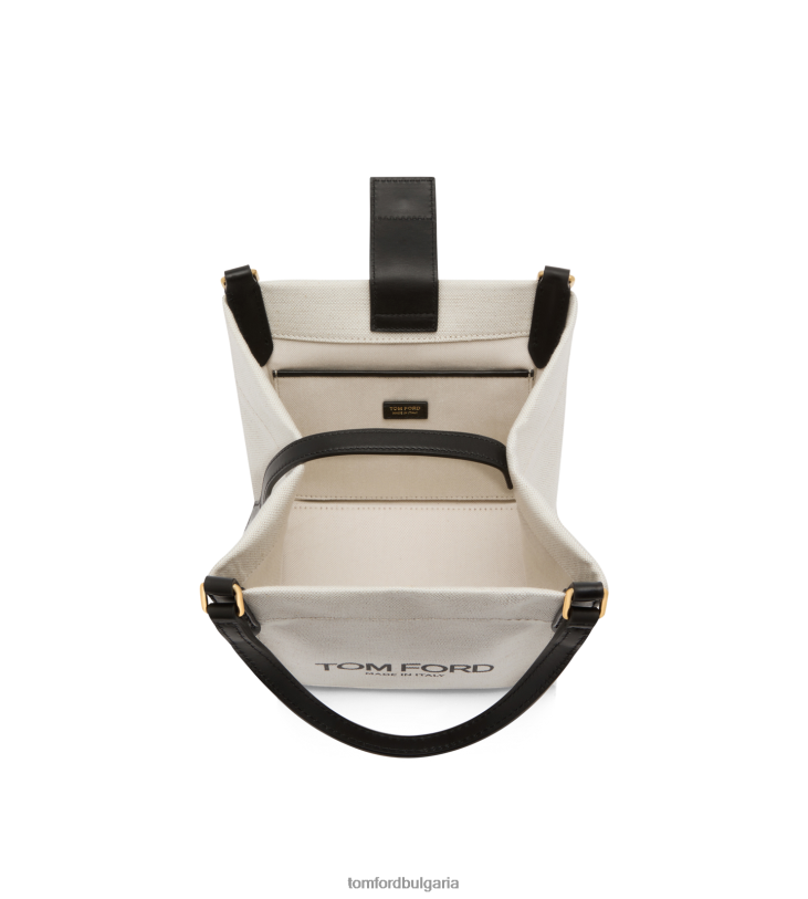 Жени аксесоар малка чантичка от памучно платно и гладка кожа amalfi въже черно TOM FORD B880D1517