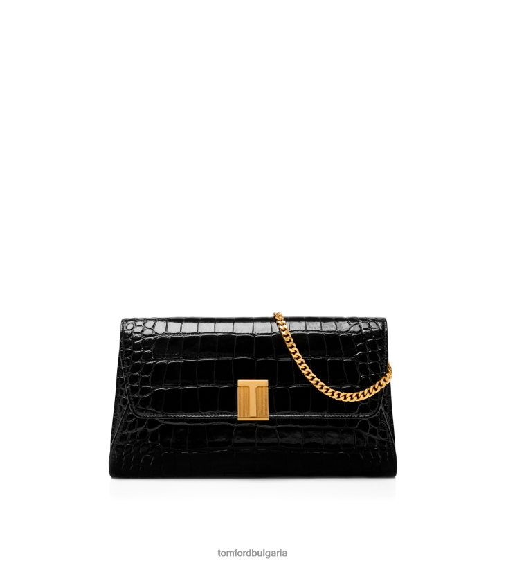 Жени аксесоар клъч Nobile от лъскава щампована крокодилска кожа черен TOM FORD B880D1438