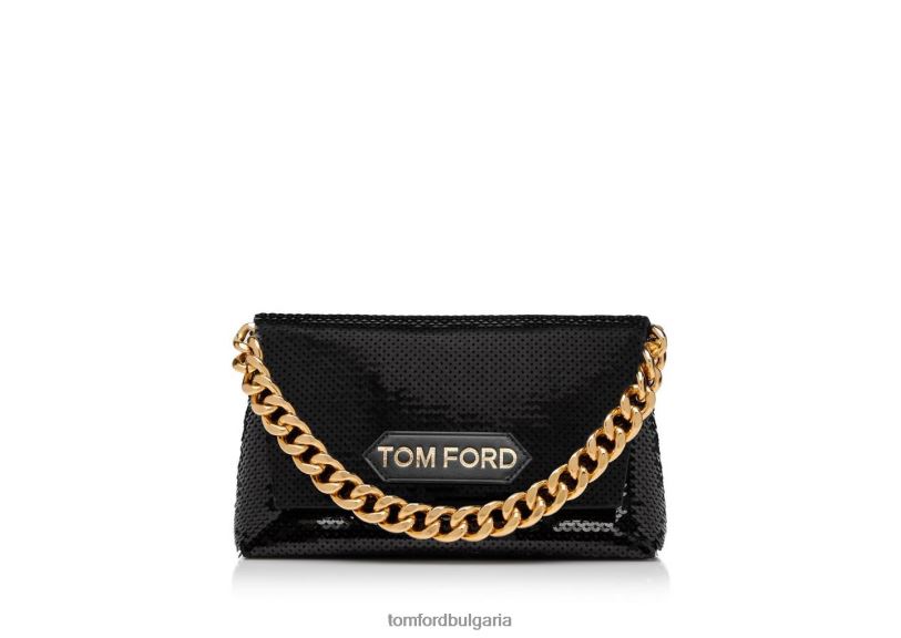 Жени аксесоар мини чанта с верижка с етикет с бродерия на пайети черен TOM FORD B880D1418