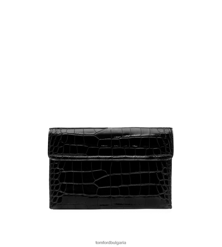 Жени аксесоар средна чанта през рамо от щампована крокодилска кожа на монарх черен TOM FORD B880D1424