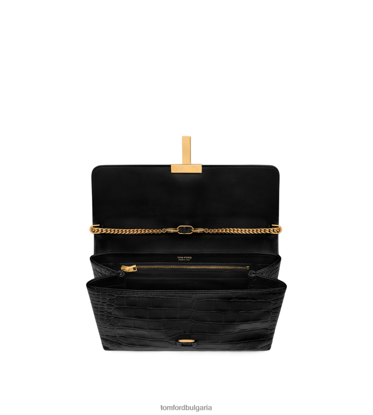 Жени аксесоар средна чанта през рамо от щампована крокодилска кожа на монарх черен TOM FORD B880D1424