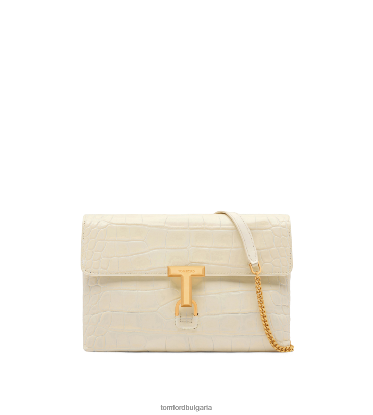Жени аксесоар средна чанта през рамо от щампована крокодилска кожа на монарх сметана TOM FORD B880D1425