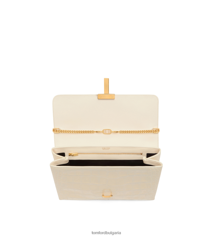 Жени аксесоар средна чанта през рамо от щампована крокодилска кожа на монарх сметана TOM FORD B880D1425