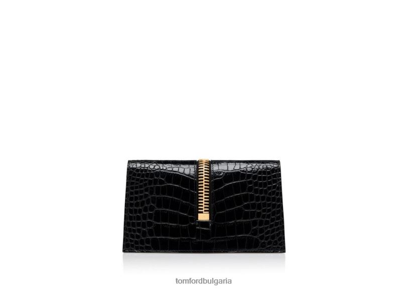 Жени аксесоар мини чанта Дженифър от щампована крокодилна кожа на верига черен TOM FORD B880D1426