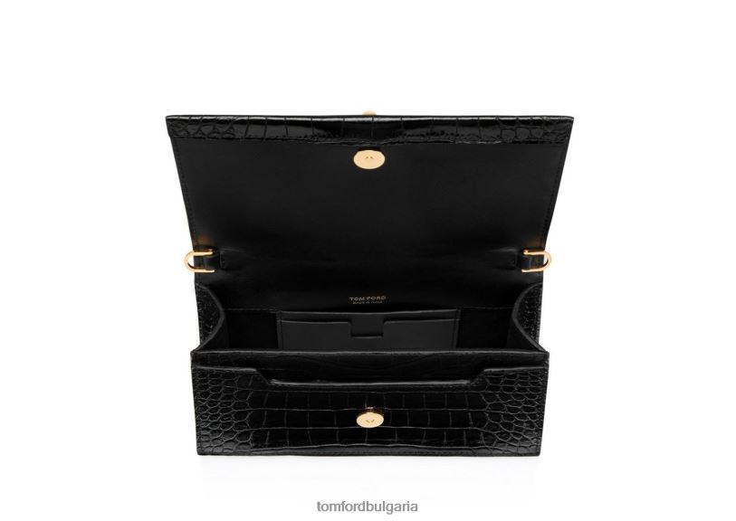Жени аксесоар мини чанта Дженифър от щампована крокодилна кожа на верига черен TOM FORD B880D1426