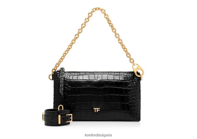 Жени аксесоар клъч от лъскава щампована крокодилска кожа черен TOM FORD B880D1433