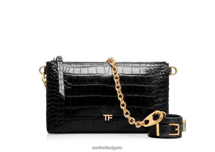 Жени аксесоар клъч от лъскава щампована крокодилска кожа черен TOM FORD B880D1433