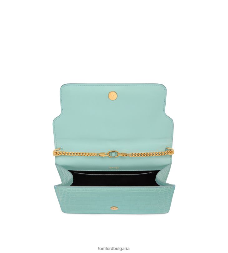 Жени аксесоар малка чанта през рамо Whitney с щампована крокодилска кожа пастелно тюркоазено TOM FORD B880D1428