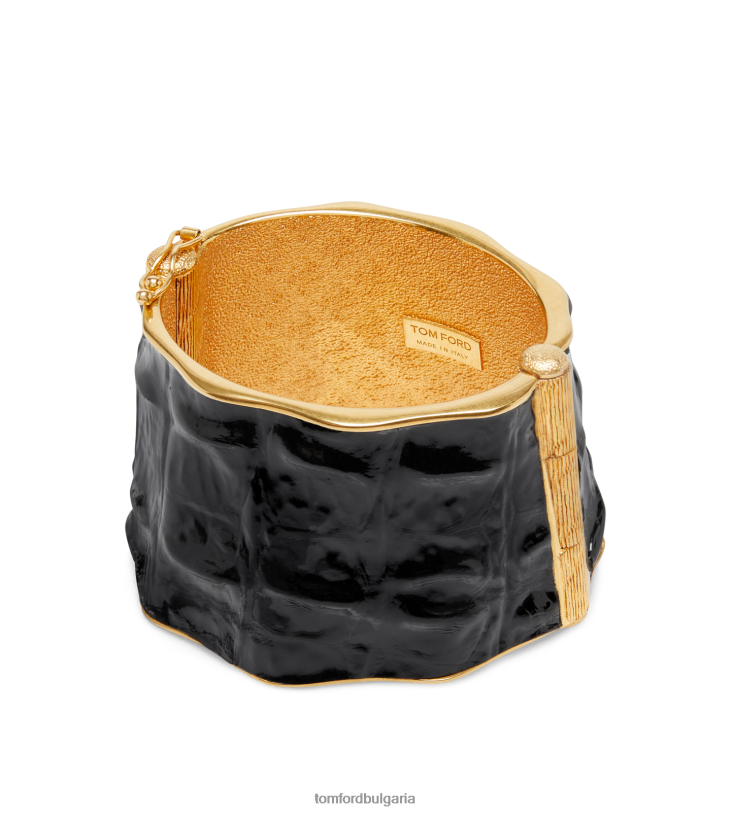 Жени аксесоар соларен маншет от месинг и лъскава щампована крокодилска кожа черен TOM FORD B880D1541