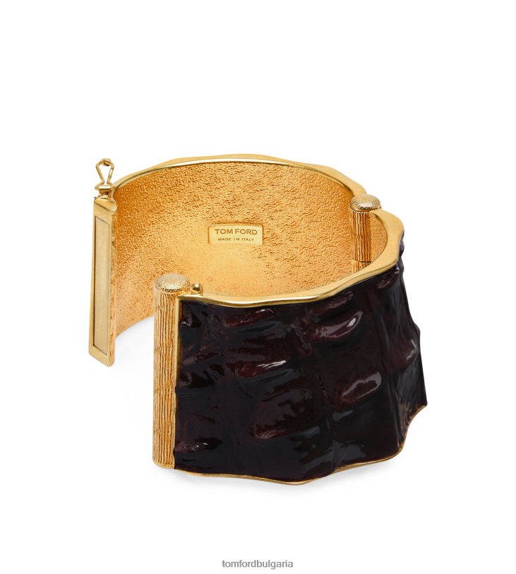 Жени аксесоар соларен маншет от месинг и лъскава щампована крокодилска кожа еспресо TOM FORD B880D1542