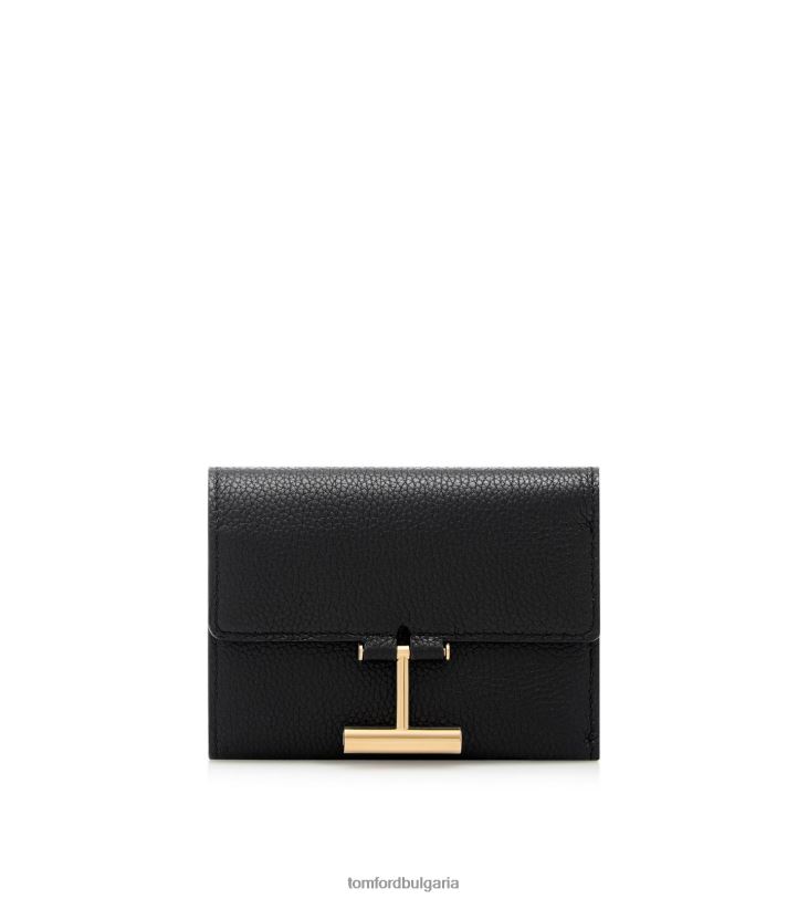 Жени аксесоар компактен портфейл Tara от зърнеста кожа черен TOM FORD B880D1524