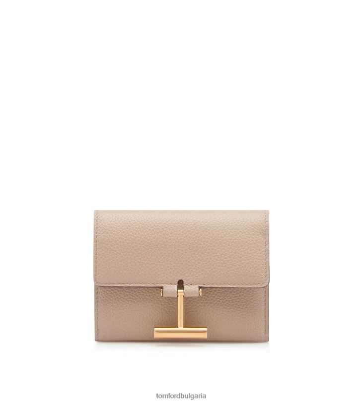 Жени аксесоар компактен портфейл Tara от зърнеста кожа копринено кафяво TOM FORD B880D1525