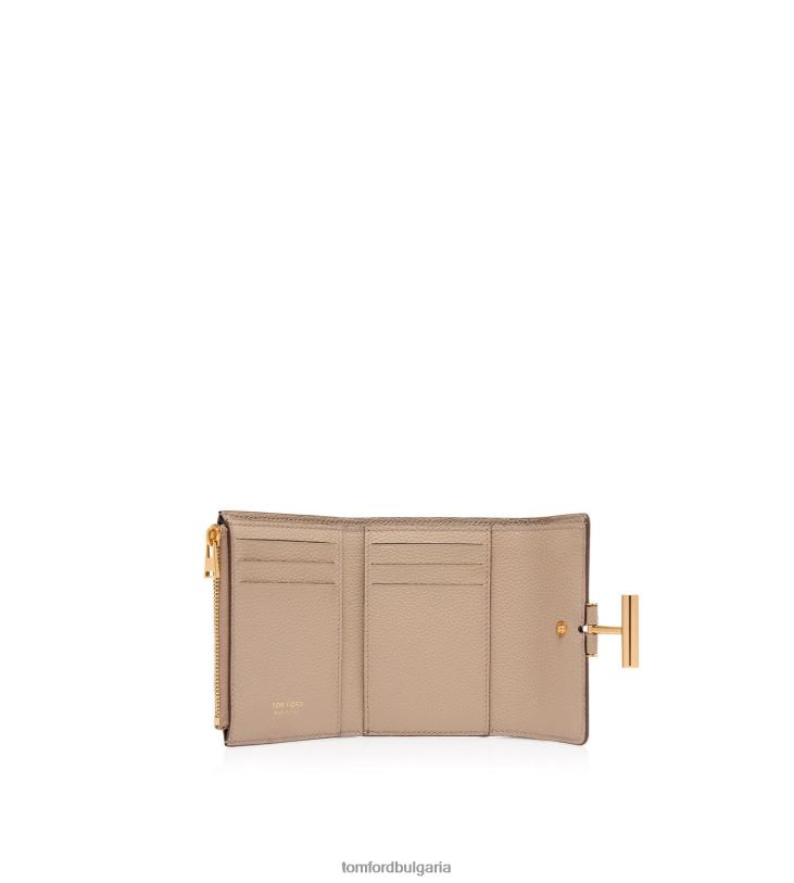 Жени аксесоар компактен портфейл Tara от зърнеста кожа копринено кафяво TOM FORD B880D1525