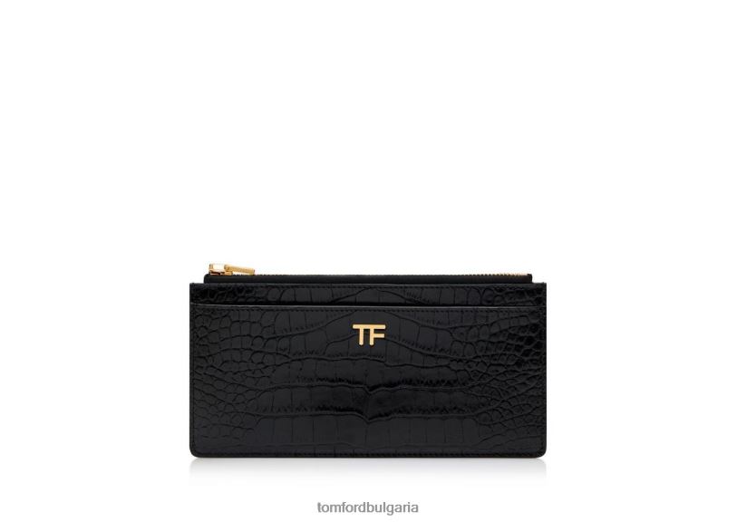 Жени аксесоар лъскава щампована крокодилска кожа класически многофункционален портфейл tf черен TOM FORD B880D1526