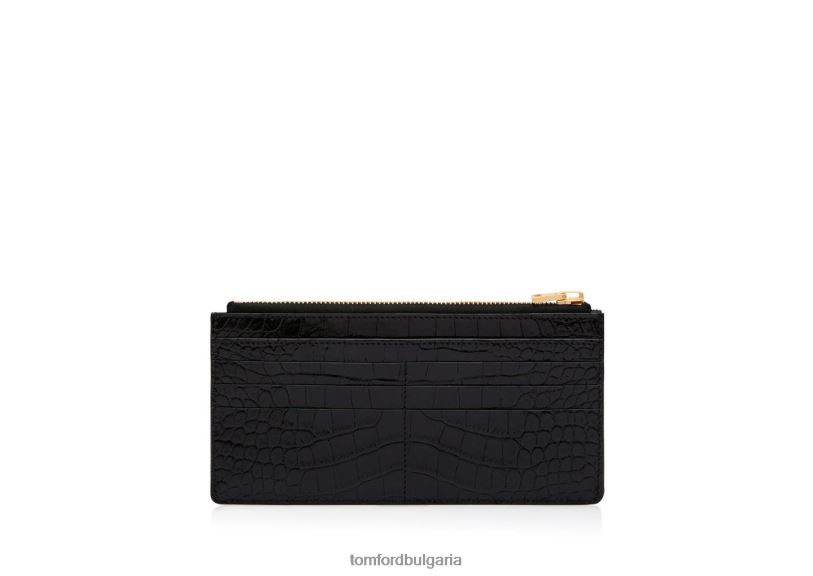 Жени аксесоар лъскава щампована крокодилска кожа класически многофункционален портфейл tf черен TOM FORD B880D1526