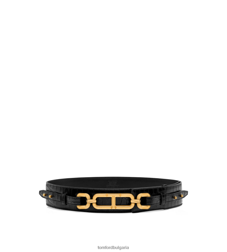 Жени аксесоар щампован колан за талията на Уитни от крокодилска кожа черен TOM FORD B880D1535