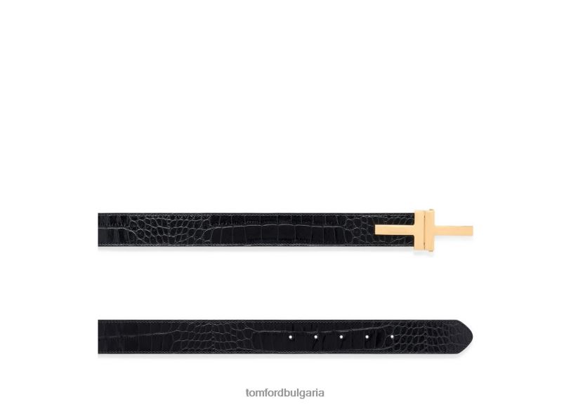 Жени аксесоар двоен t колан от лъскава щампована крокодилска кожа черен TOM FORD B880D1528