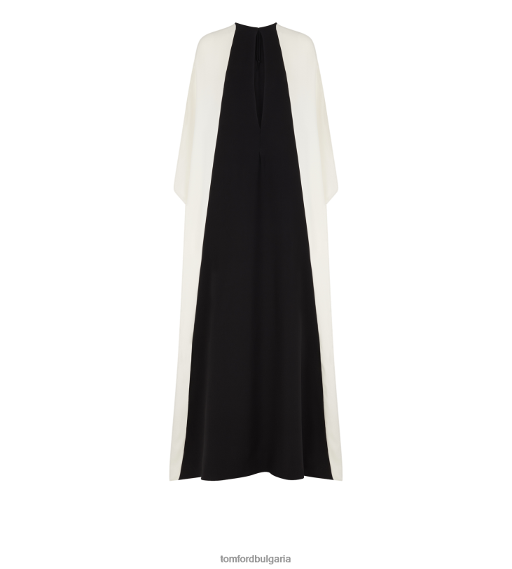 Жени облекло двоен еластичен кафтан от жоржет екрю черно TOM FORD B880D1049